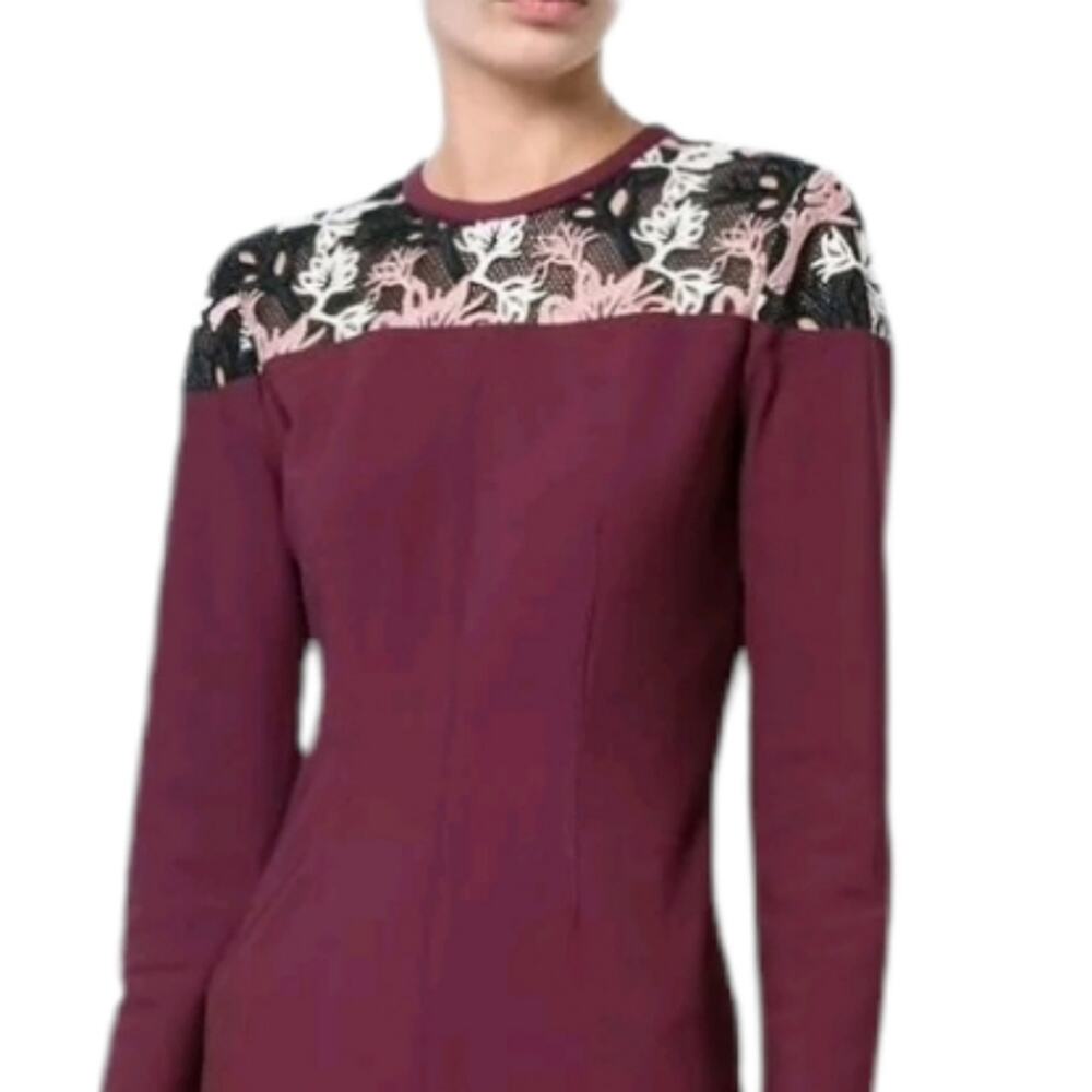 YIGAL AZROUEL burgandy red floral lace inset sheath dress size x small - Picture 3 of 8